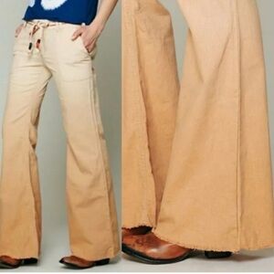 Free People Beige Pants with Red Stitching